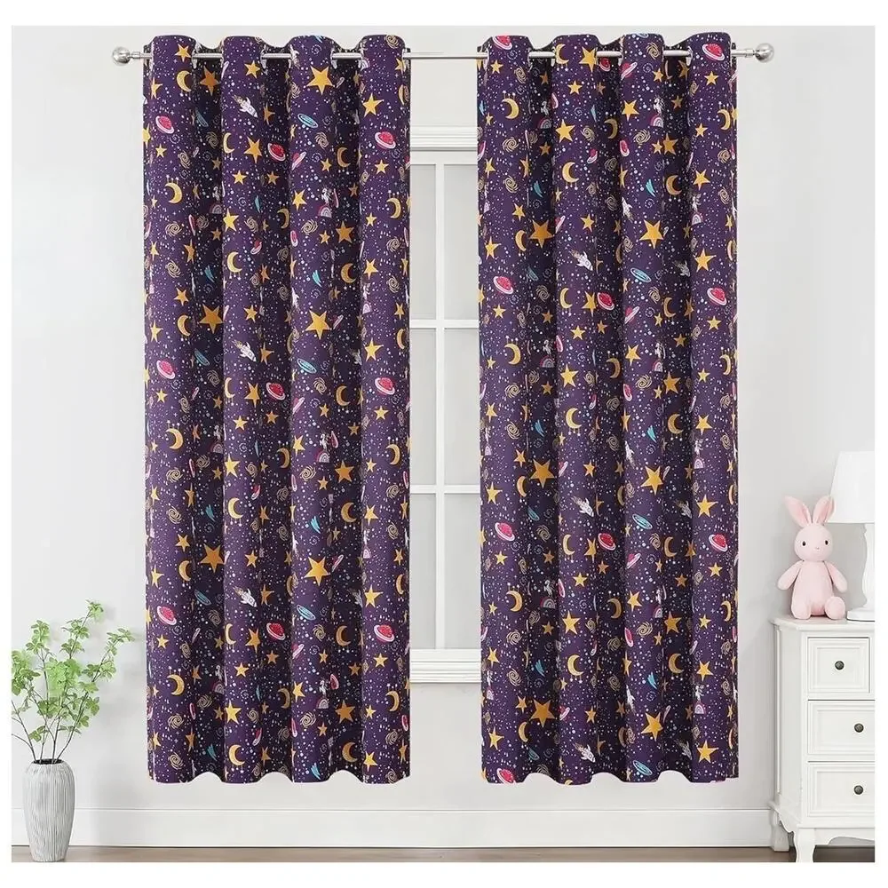 Unicorn Fantasy Theme Blackout Curtains 2 Panels for Girls Bedroom 52x72 Purple